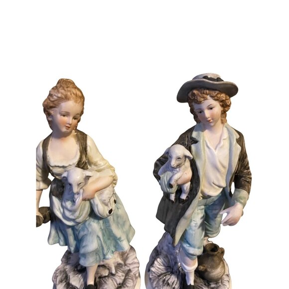 Ethan Allen Porcelain Figurine Set Shepherd & Shepherdess With Lambs Japan - Picture 2 of 12